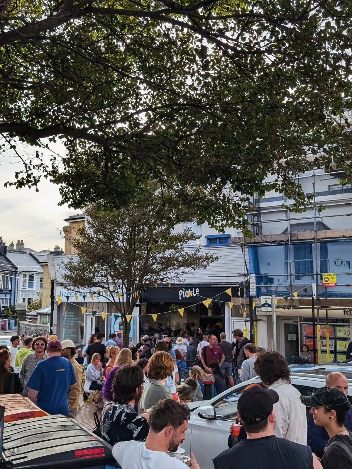 Crowds on the street for the hash brown party at The Pickle, Kemptown