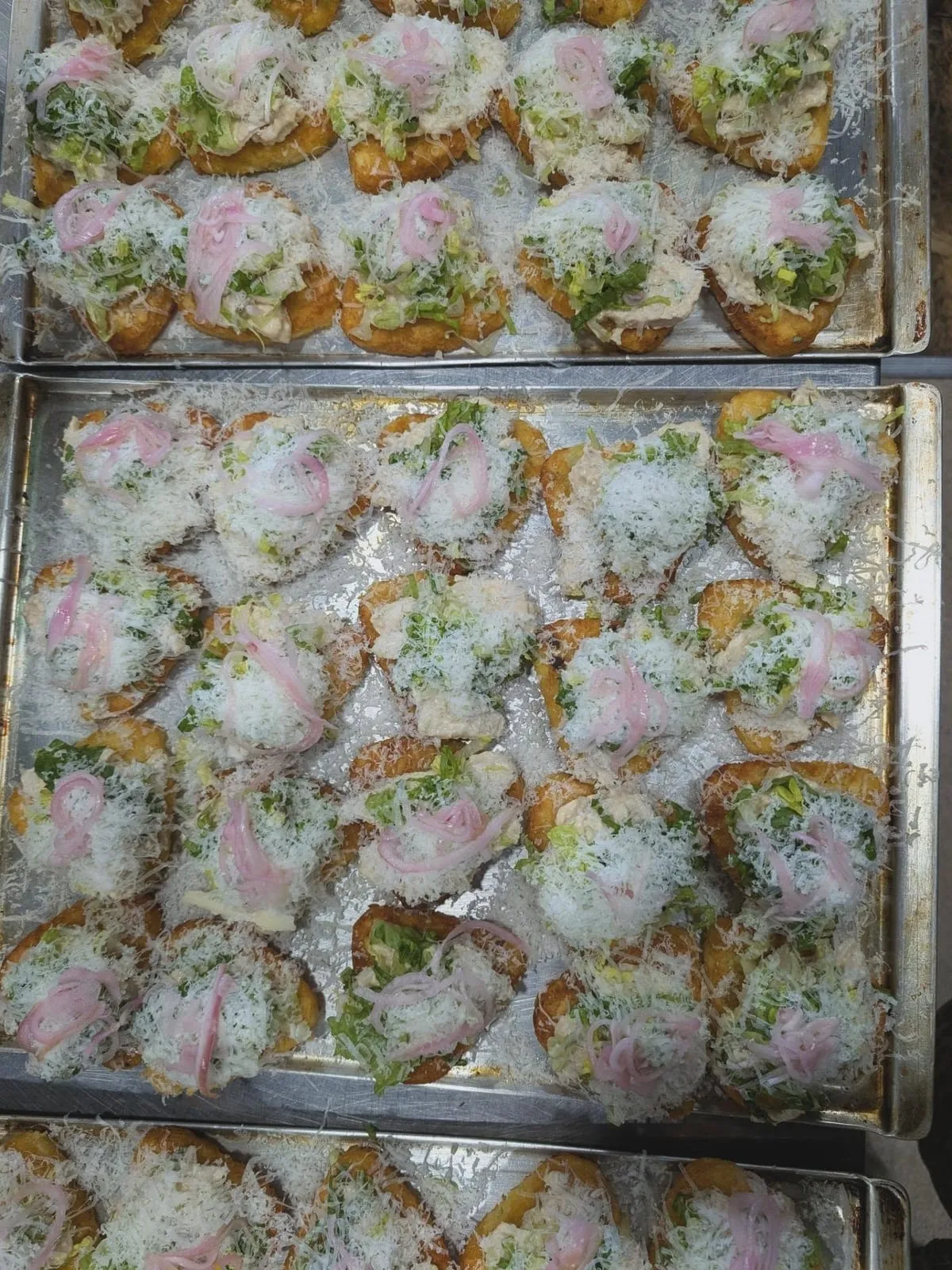 Trays of canapés for The Pickle hash brown party, Kemptown