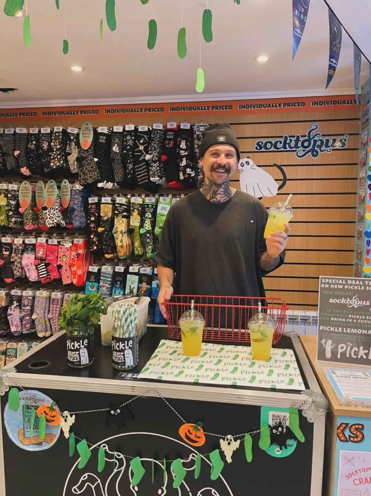 Pickle lemonade pop-up counter inside the Socktopus shop, Brighton